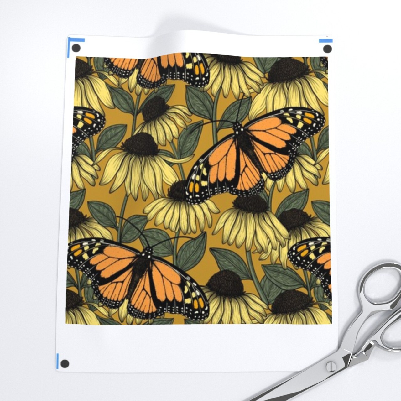 Butterfly Botanical Echinacea Floral Flowers Custom Printed Fabric by Spoonflower Various Fabrics by the Yard or Fat Quarter
